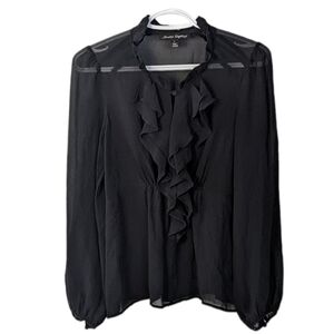 Sandra Angelozzi ruffle front chifon blouse black Large @z